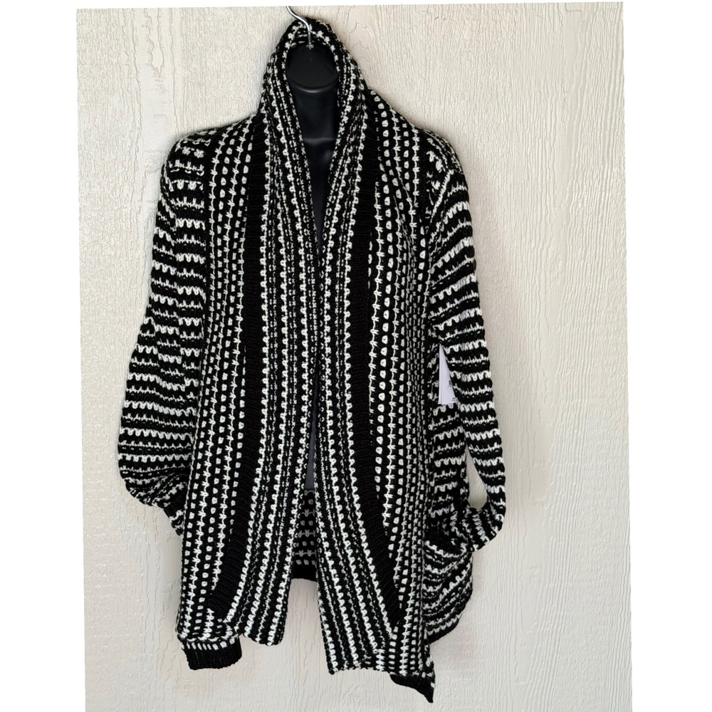 Rip Curl Shambala Cardigan Black White Knit Shawl Open Sweater New with Tags